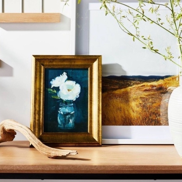 Floral Arrangement Framed Wall Canvas Gold/Navy - Threshold - Studio McGee NEW - Picture 2 of 4